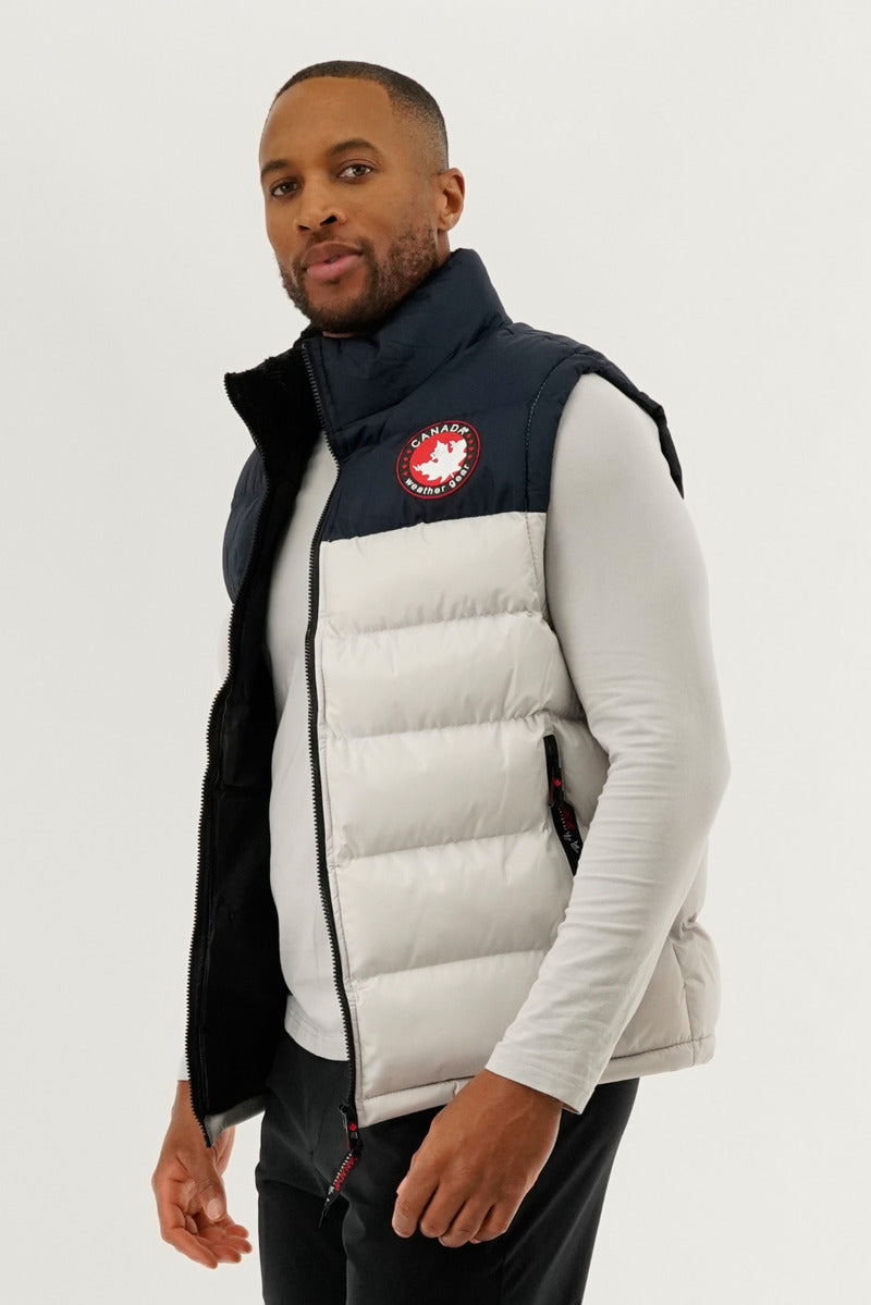 Canada Weather Gear Colour Block Puffer Vest - Stone - Mens Vests - Canada Weather Gear