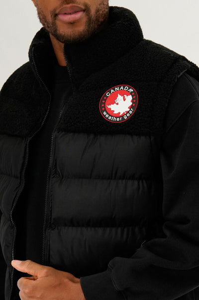 Canada Weather Gear Sherpa Panel Bubble Vest - Black - Mens Vests - Canada Weather Gear