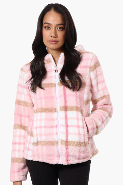 Canada Weather Gear Plush Plaid Hooded Lightweight Jacket - Pink - Womens Lightweight Jackets - Canada Weather Gear