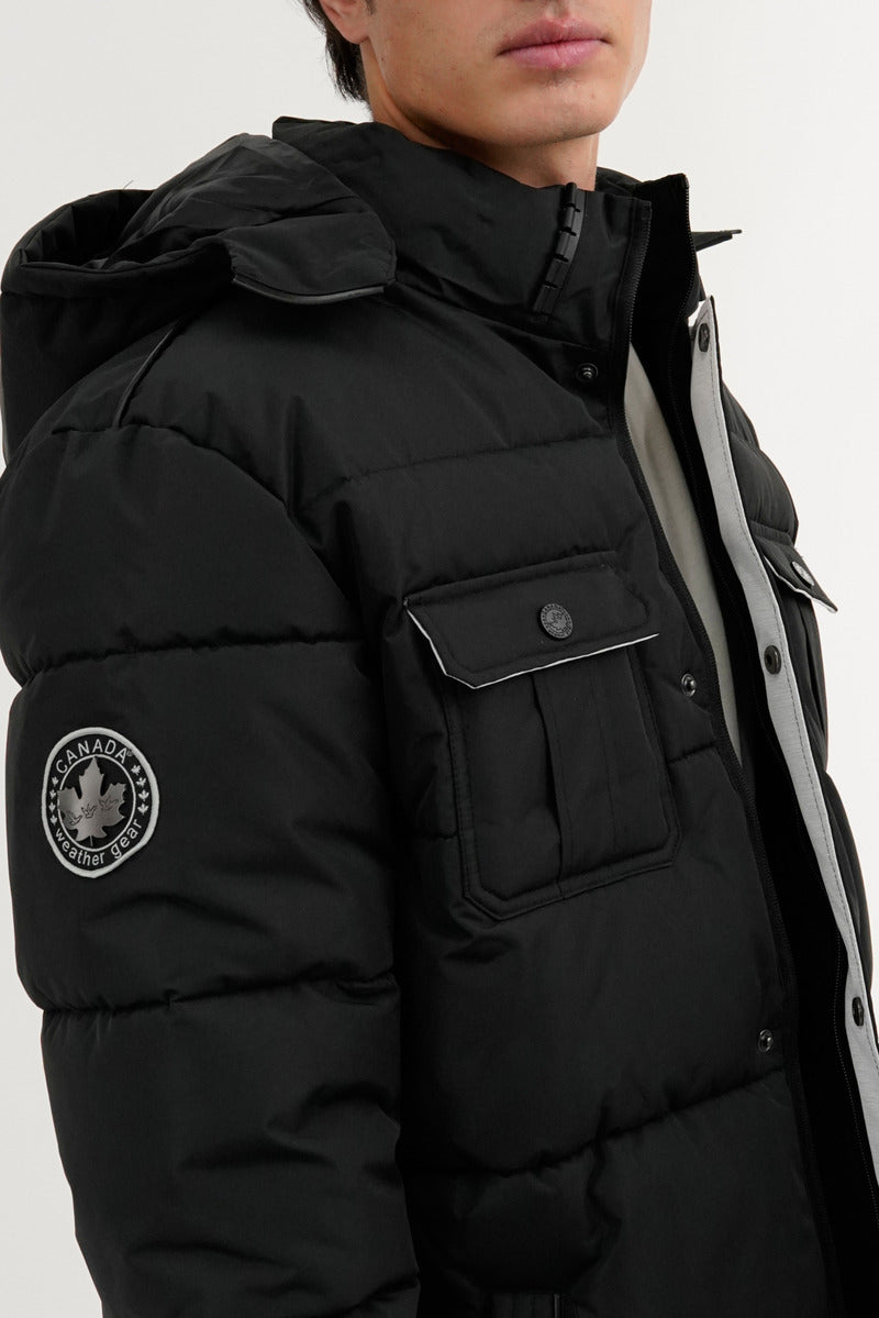Canada Weather Gear Quilted Puffer Parka Jacket - Black - Mens Parka Jackets - Canada Weather Gear