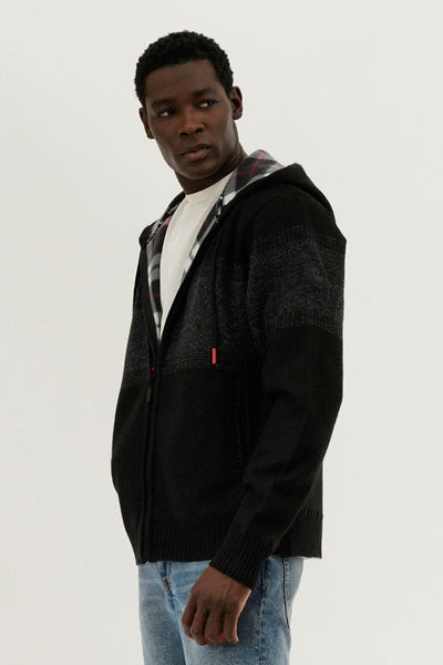 Canada Weather Gear Plaid Lined Striped Zip Up Hoodie - Black - Mens Hoodies & Sweatshirts - Canada Weather Gear