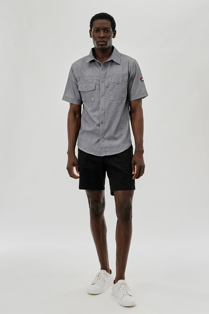 Canada Weather Gear Short Sleeve Button Up Casual Shirt - Grey - Mens Casual Shirts - Canada Weather Gear