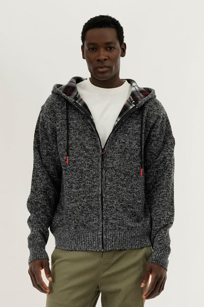 Canada Weather Gear Plaid Lined Zip Up Knit Hoodie - Black - Mens Hoodies & Sweatshirts - Canada Weather Gear