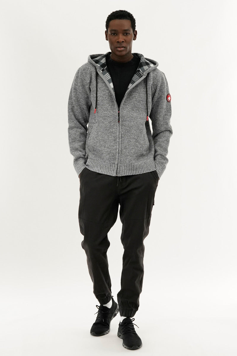 Canada Weather Gear Plaid Lined Zip Up Knit Hoodie - Grey - Mens Hoodies & Sweatshirts - Canada Weather Gear