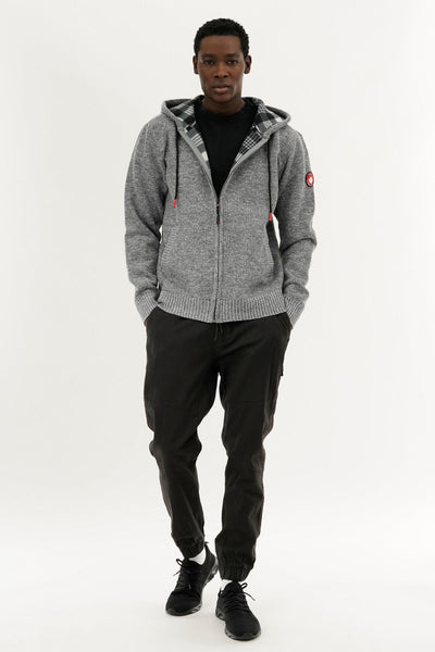 Canada Weather Gear Plaid Lined Zip Up Knit Hoodie - Grey - Mens Hoodies & Sweatshirts - Canada Weather Gear