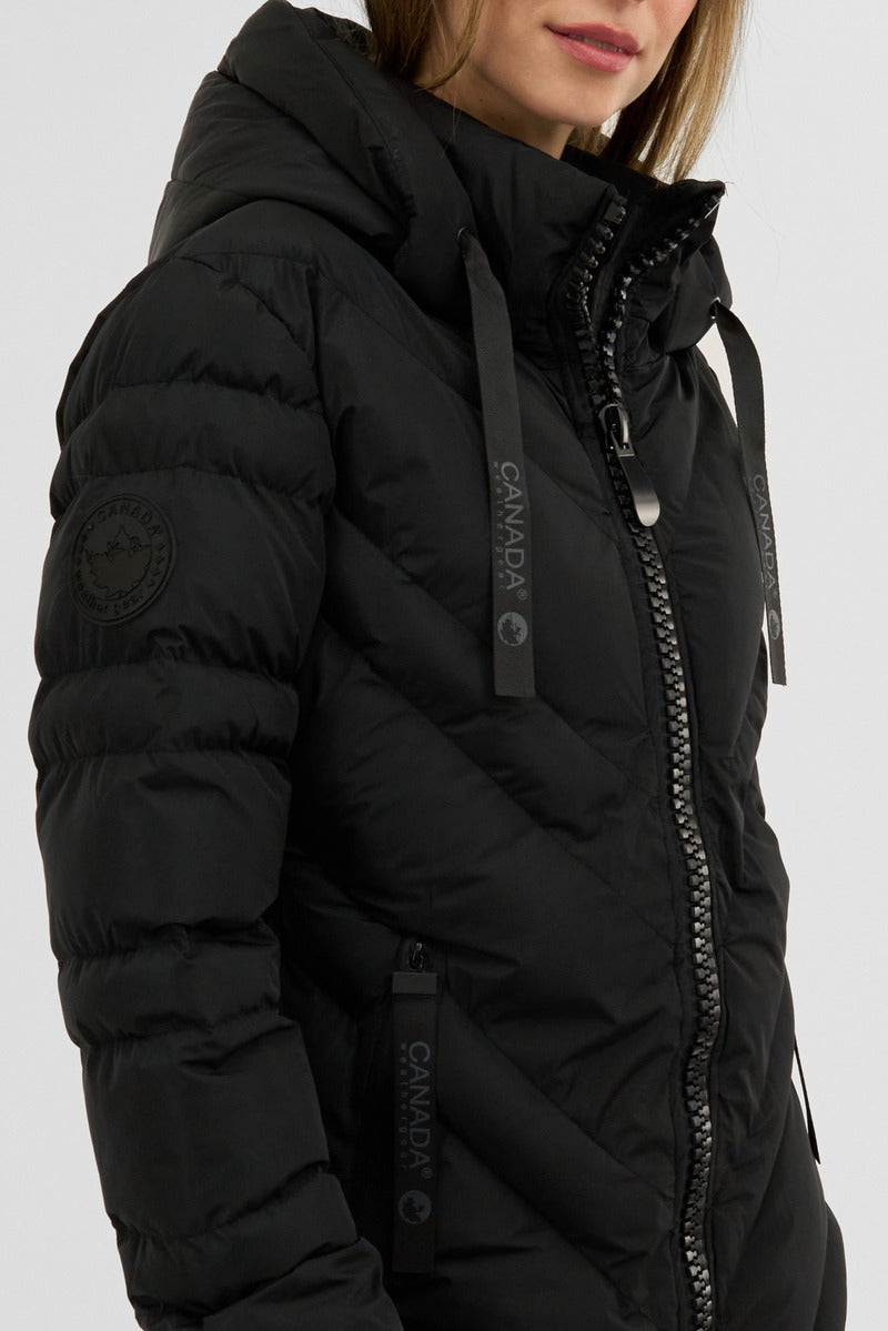 Canada Weather Gear Chevron Quilted Long Parka Jacket - Black - Womens Parka Jackets - Canada Weather Gear