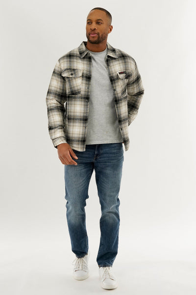 Canada Weather Gear Plaid Plush Lined Lightweight Jacket - Cream - Mens Lightweight Jackets - Canada Weather Gear
