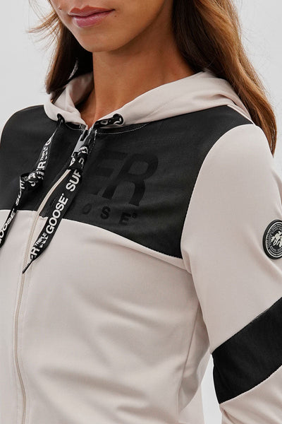 Super Triple Goose Zip Up Mesh Detail Hoodie - Beige - Womens Hoodies & Sweatshirts - Canada Weather Gear