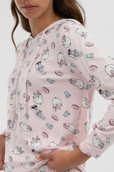 Canada Weather Gear Dog Print Hooded Pajama Top - Blush - Womens Pajamas - Canada Weather Gear