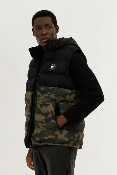 Super Triple Goose Colour Block Camo Hooded Vest - Olive - Mens Vests - Canada Weather Gear