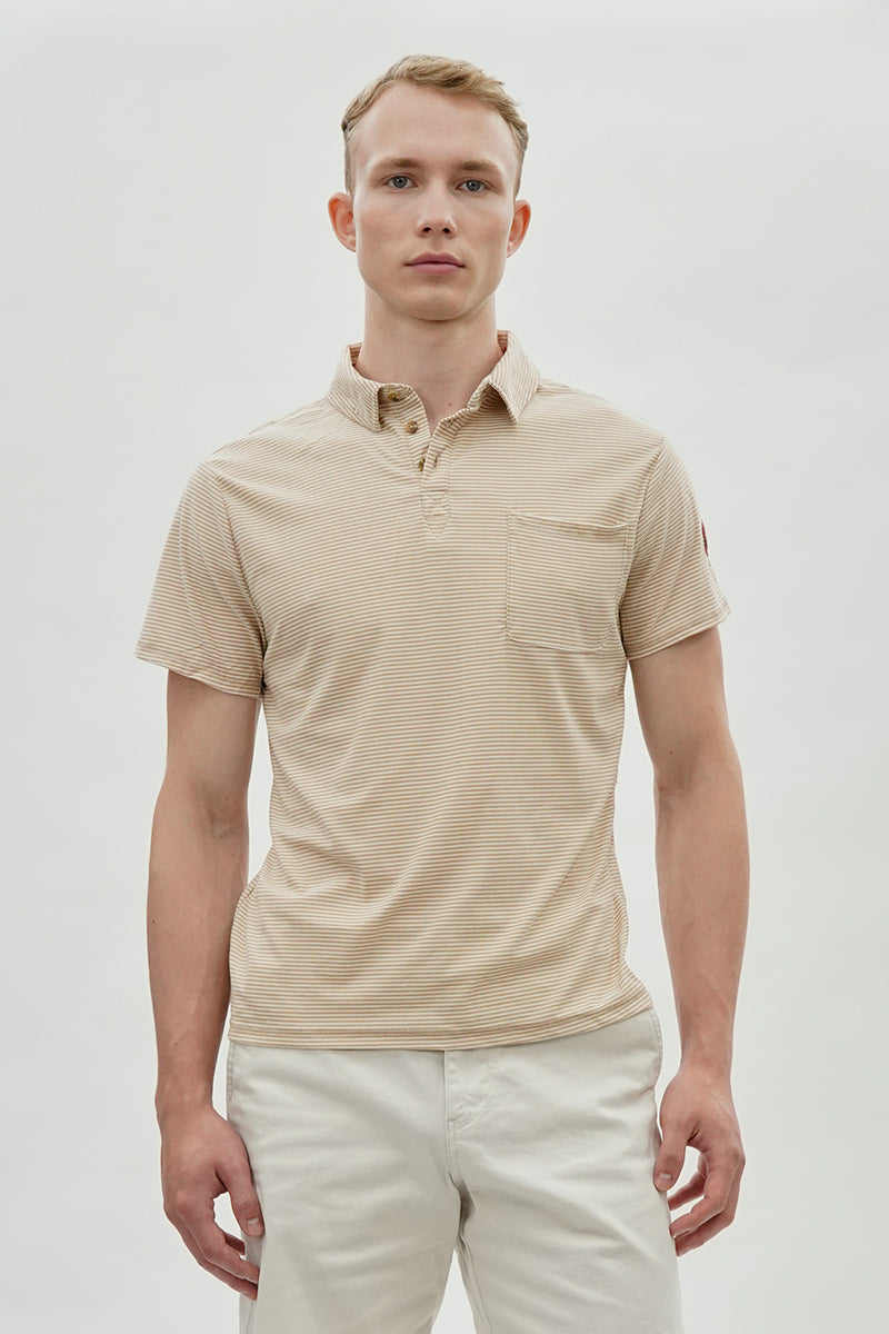 Canada Weather Gear Striped Polo Shirt - Beige