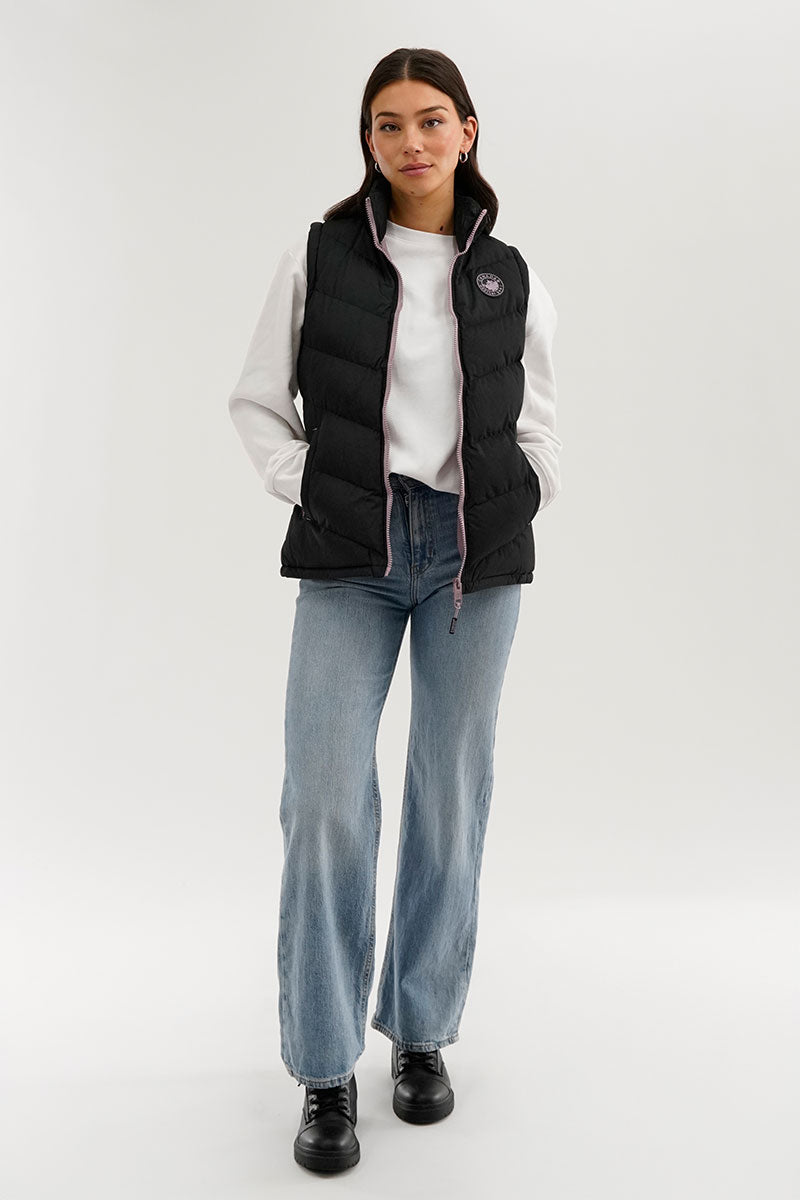 Canada Weather Gear Chevron Puffer Vest - Black - Womens Vests - Canada Weather Gear