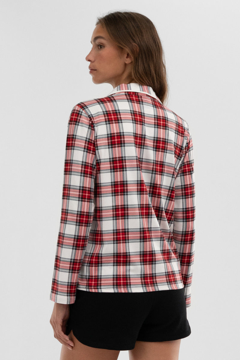 Canada Weather Gear Plaid Button Down Pajama Top - White - Womens Pajamas - Canada Weather Gear