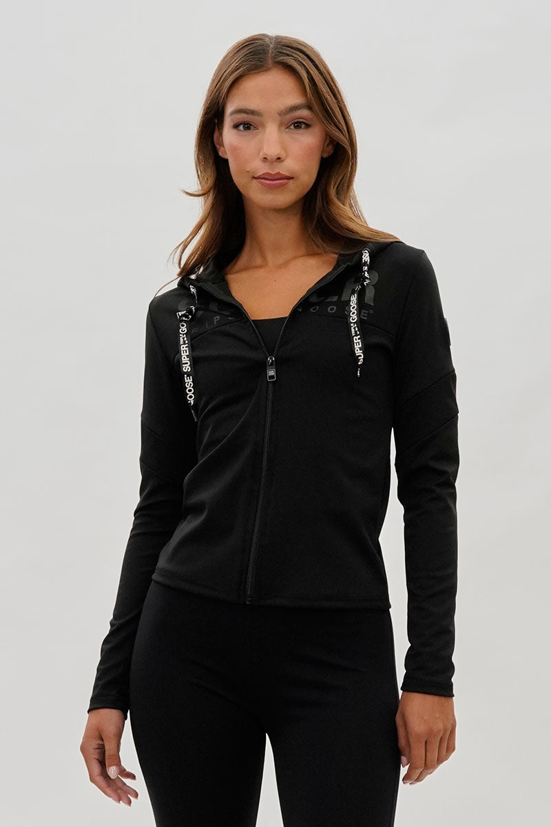 Super Triple Goose Zip Up Mesh Detail Hoodie - Black - Womens Hoodies & Sweatshirts - Canada Weather Gear