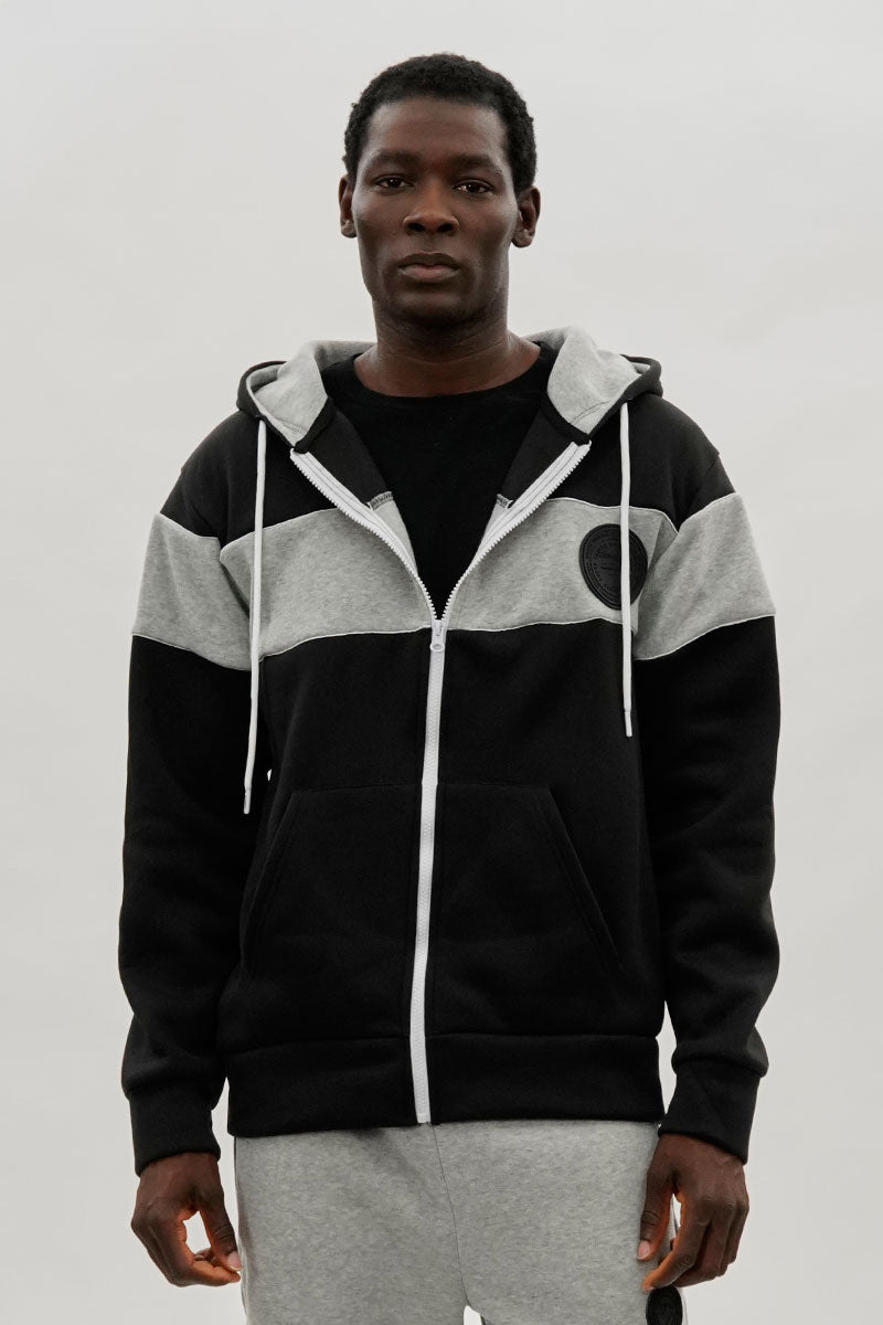 Super Triple Goose Colour Block Zip Up Hoodie - Black