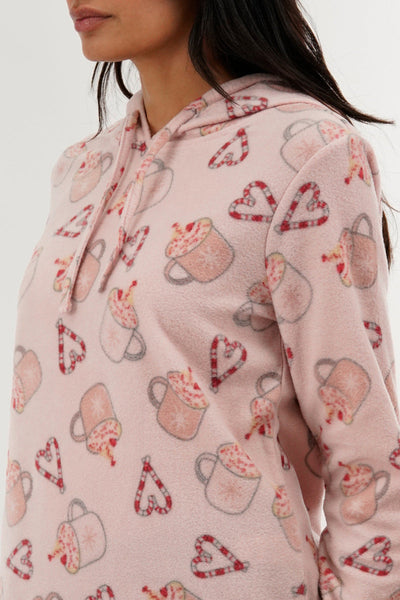 Canada Weather Gear Festive Print Hooded Pajama Top - Pink - Womens Pajamas - Canada Weather Gear