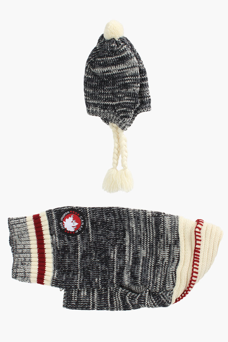 Canada Weather Gear Pom Hat Sweater Pet Set - Grey - Pet Accessories - Canada Weather Gear
