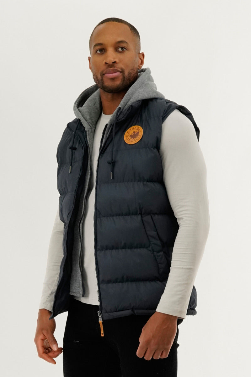 Canada Weather Gear Hooded Puffer Vest - Navy - Mens Vests - Canada Weather Gear