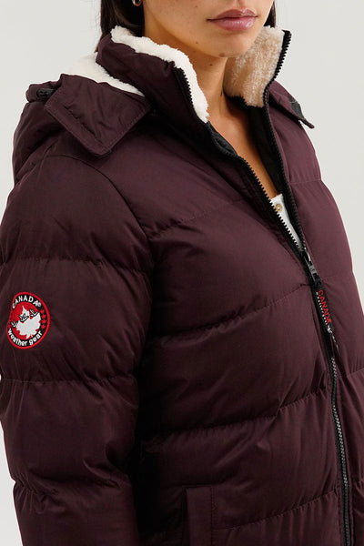 Canada Weather Gear Sherpa Lined Collar Bomber Jacket - Burgundy - Womens Bomber Jackets - Canada Weather Gear