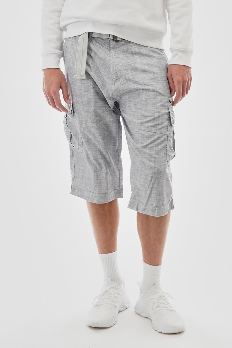 Essentials Super Triple Goose Belted Patterned Cargo Shorts - Grey - Mens Shorts & Capris - Canada Weather Gear