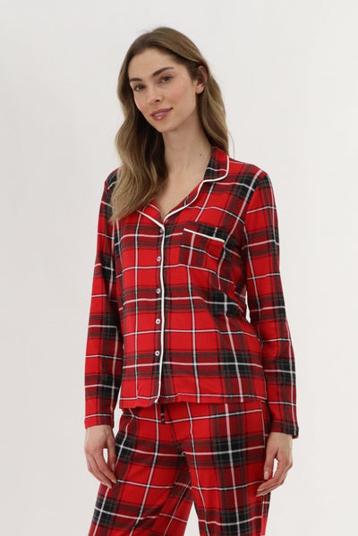 Canada Weather Gear Long Sleeve Button Up Pajama Top - Red - Womens Pajamas - Canada Weather Gear