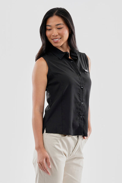 Canada Weather Gear Sleeveless Button Up Collared Shirt - Black - Womens Shirts & Blouses - Canada Weather Gear