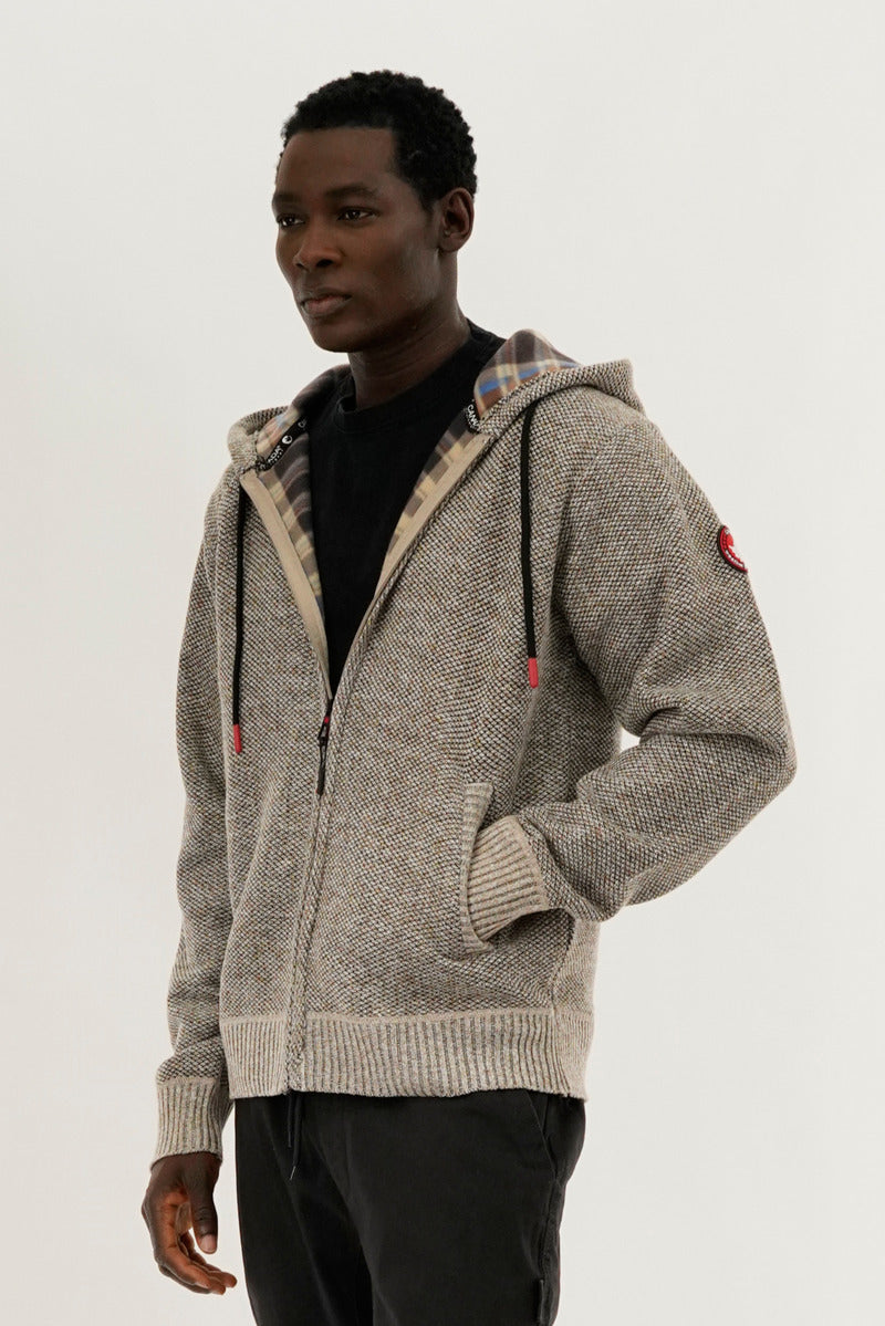 Canada Weather Gear Plaid Lined Zip Up Knit Hoodie - Beige - Mens Hoodies & Sweatshirts - Canada Weather Gear