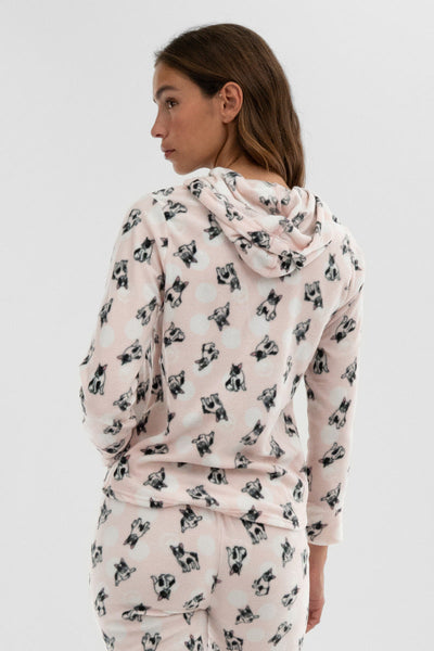 Canada Weather Gear Dog Print Hooded Pajama Top - Blush - Womens Pajamas - Canada Weather Gear