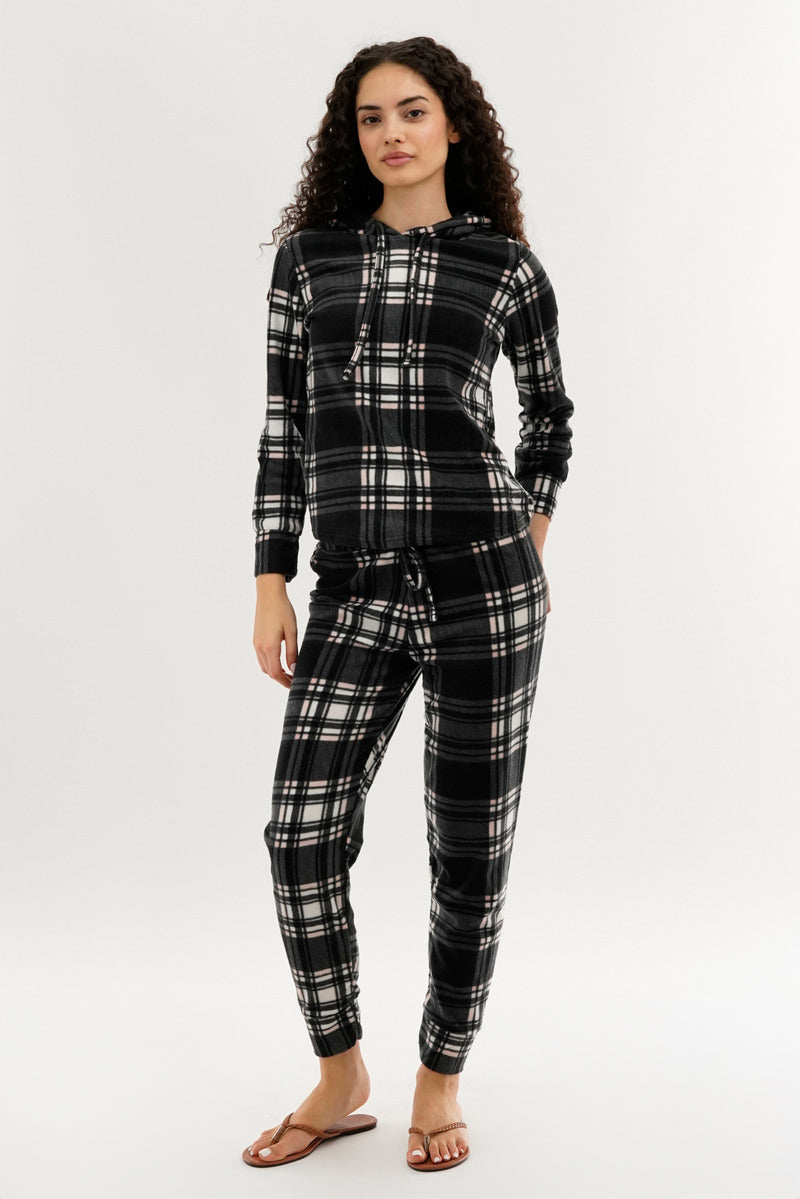 Canada Weather Gear Plaid Hooded Pajama Top - Black - Womens Pajamas - Canada Weather Gear