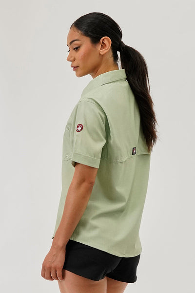 Canada Weather Gear Short Sleeve Button Up Utility Shirt - Green - Womens Shirts & Blouses - Canada Weather Gear