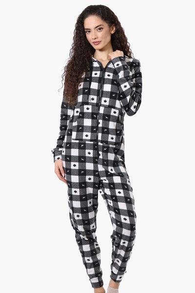 Canada Weather Gear Hooded Plaid Fleece Onesie - Black - Womens Onesies - Canada Weather Gear