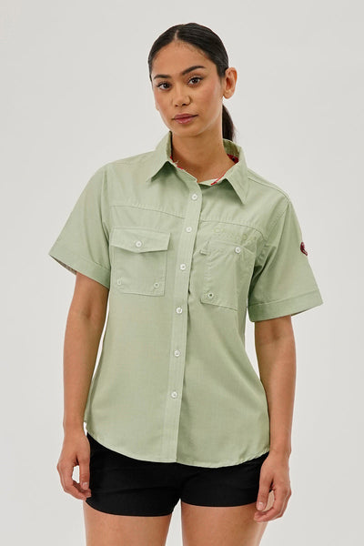 Canada Weather Gear Short Sleeve Button Up Utility Shirt - Green - Womens Shirts & Blouses - Canada Weather Gear