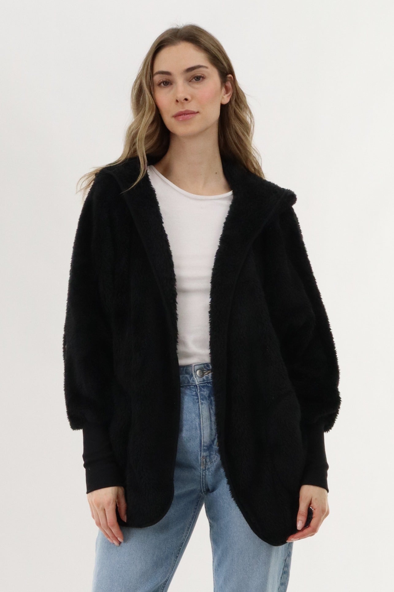 Canada Weather Gear Open Front Teddy Cardigan - Black - Womens Cardigans - Canada Weather Gear