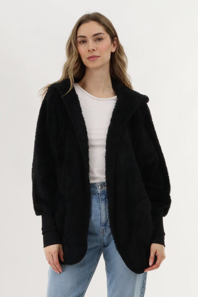 Canada Weather Gear Open Front Teddy Cardigan - Black - Womens Cardigans - Canada Weather Gear