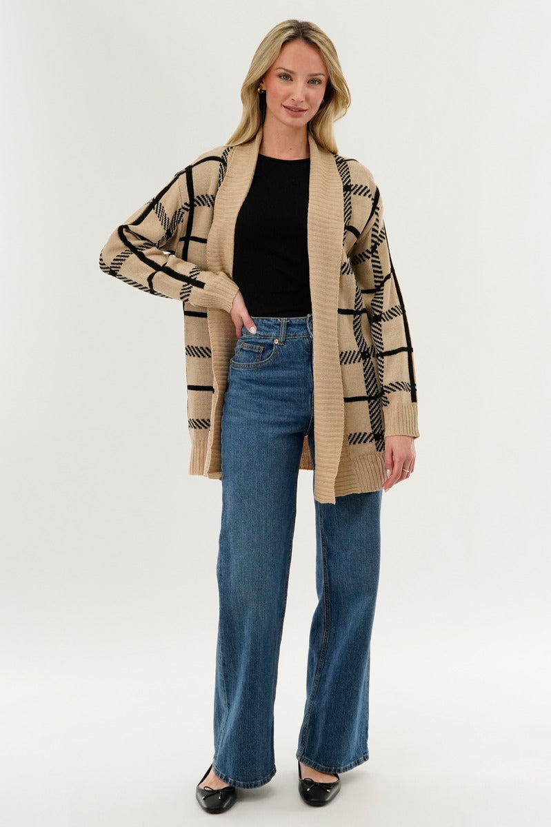 Canada Weather Gear Plaid Fold Over Wrap Cardigan - Beige - Womens Cardigans - Canada Weather Gear