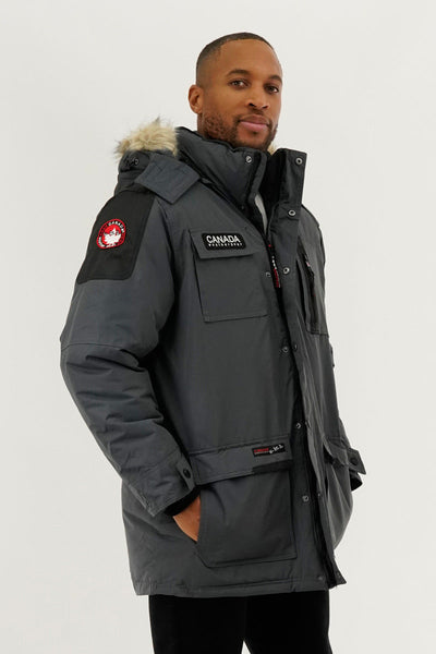 Canada Weather Gear Faux Fur Lined Arctic Parka Jacket - Grey - Mens Parka Jackets - Canada Weather Gear