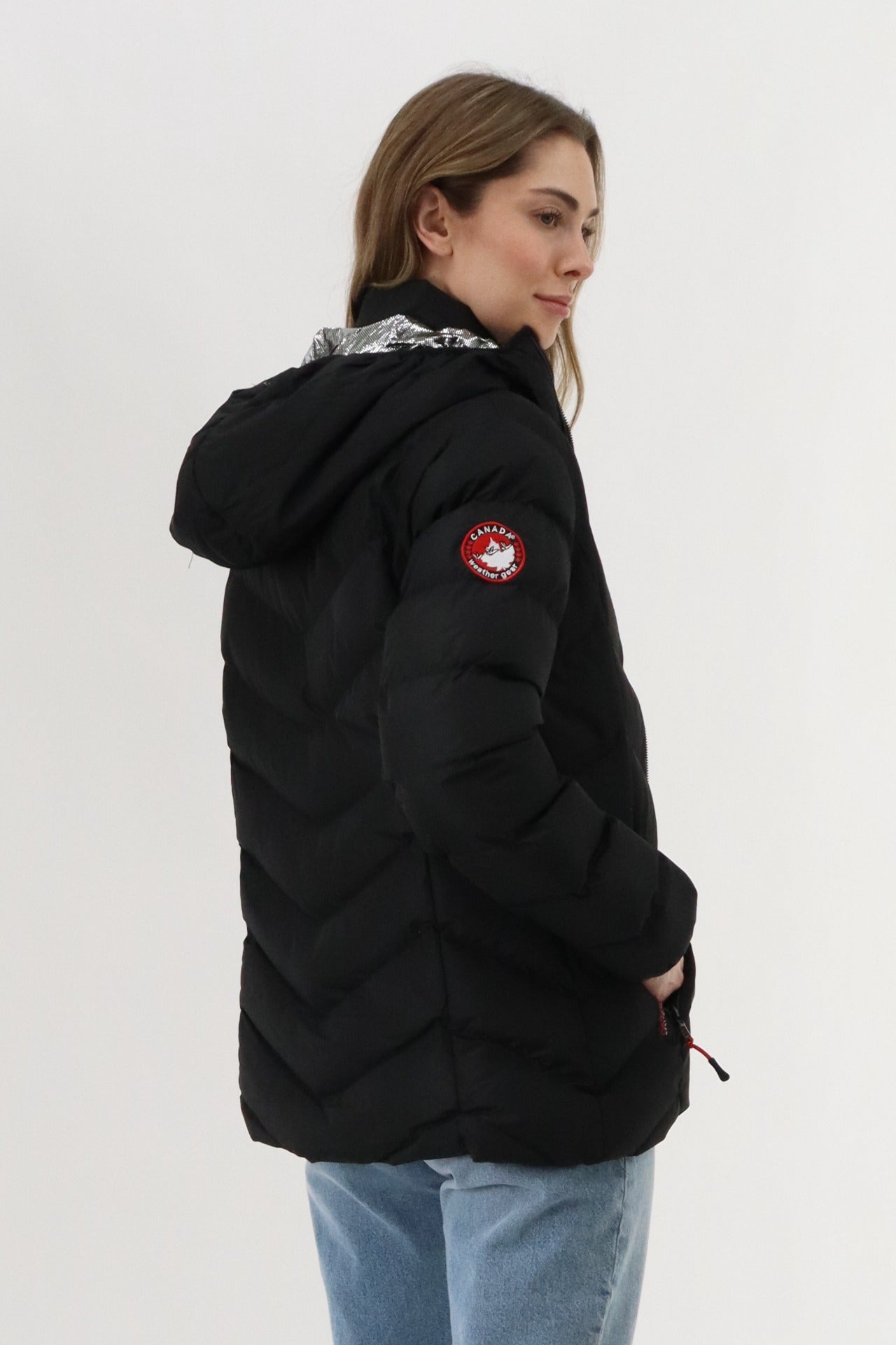 Canada Weather Gear Quilted Puffer Double Zip Bomber Jacket - Black - Womens Bomber Jackets - Canada Weather Gear