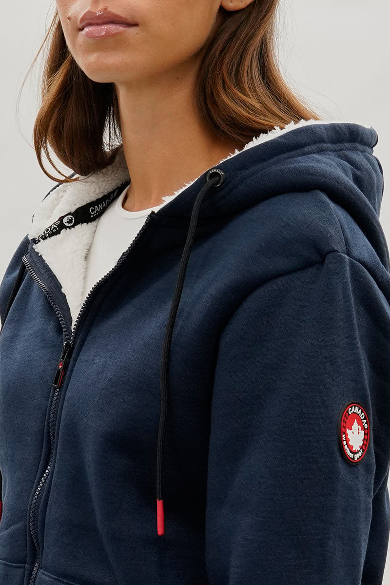 Canada Weather Gear Sherpa Lined Zip Up Lightweight Jacket - Navy - Womens Lightweight Jackets - Fairweather