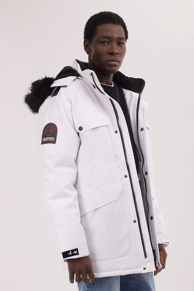 Super Triple Goose Faux Fur Lined Parka Jacket - White