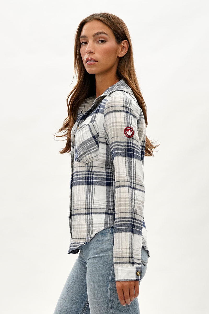 Canada Weather Gear Button Up Flannel Shirt - Grey - Womens Shirts & Blouses - Canada Weather Gear