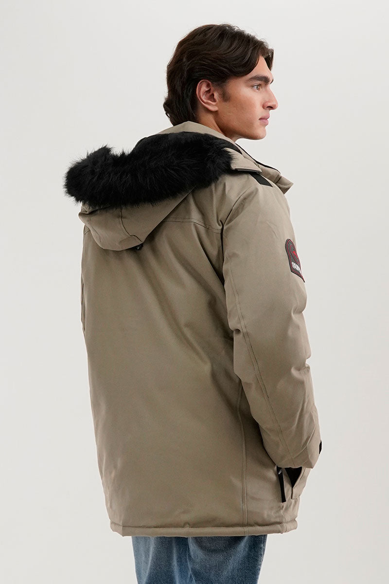 Super Triple Goose Faux Fur Lined Parka Jacket - Beige
