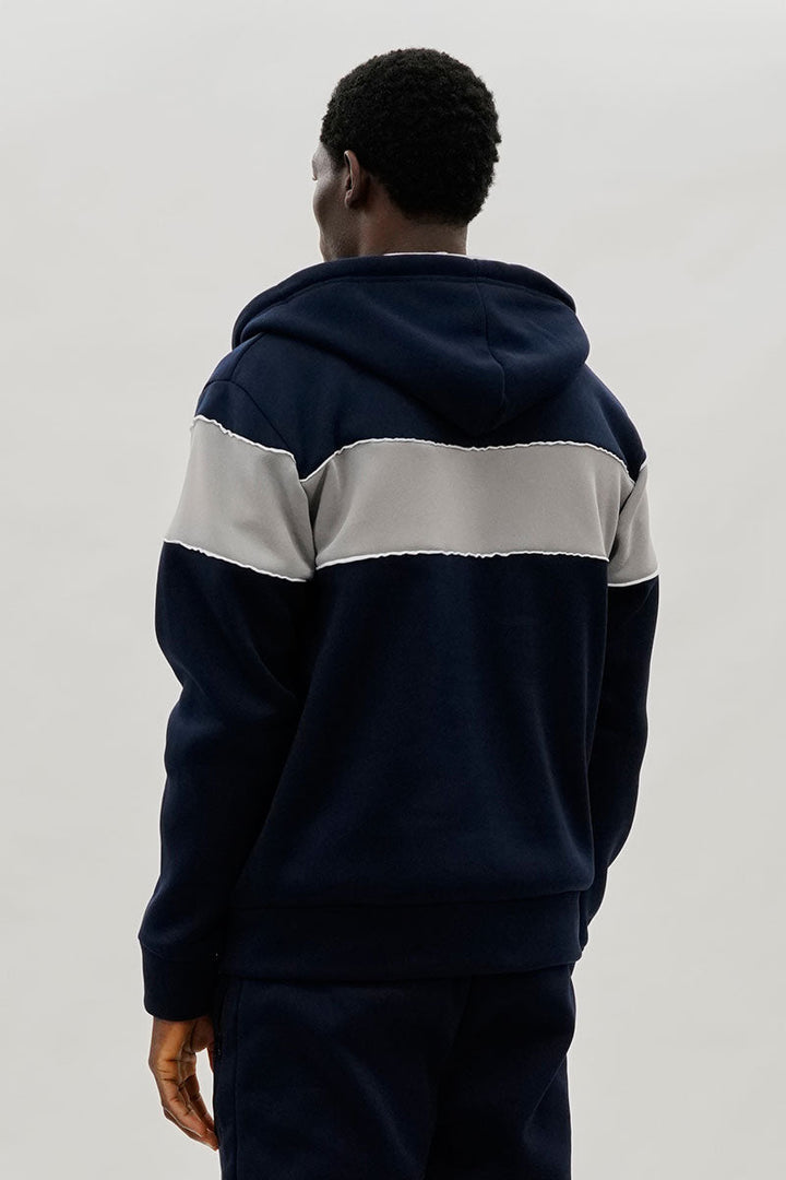 Colour Block Zip Up Hoodie - Navy
