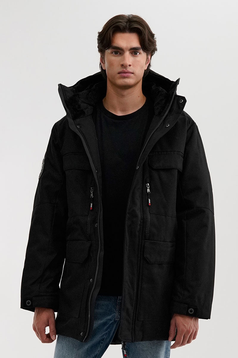 Canada Weather Gear Faux Fur Lined Hood Parka Jacket - Black