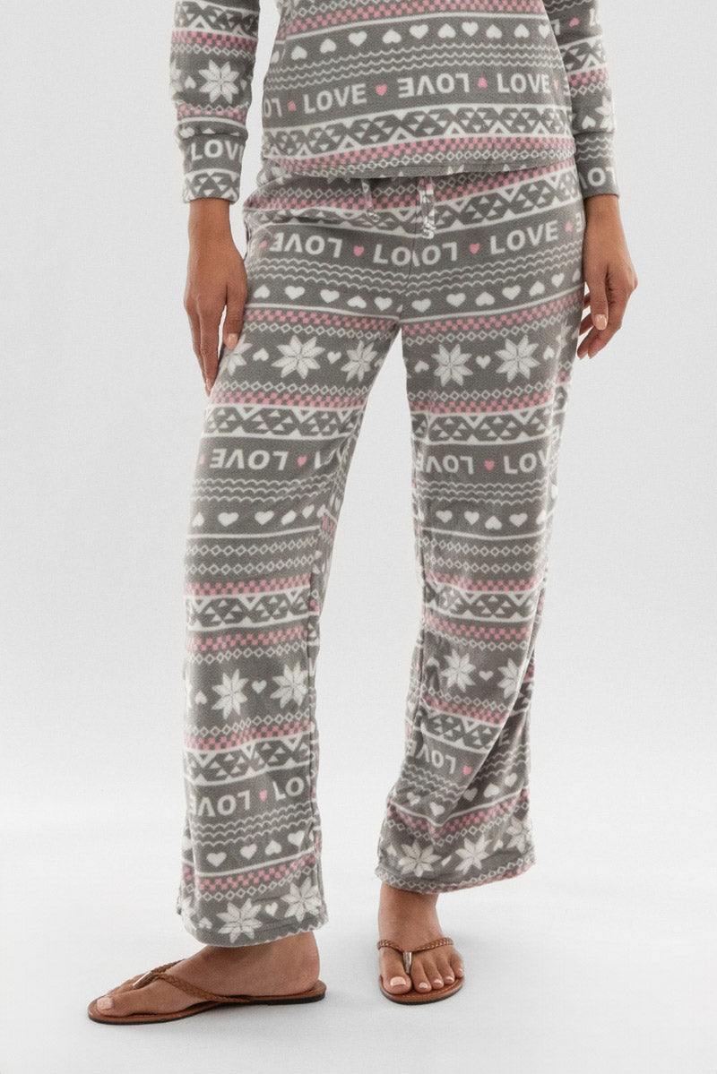Canada Weather Gear Festive Print Wide Leg Pajama Pants - Grey - Womens Pajamas - Canada Weather Gear