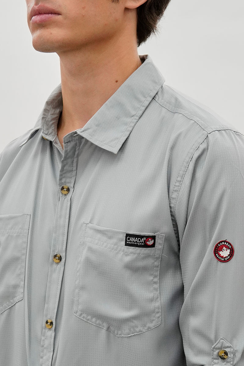 Canada Weather Gear Utility Ripstop Casual Shirt - Grey - Mens Casual Shirts - Canada Weather Gear