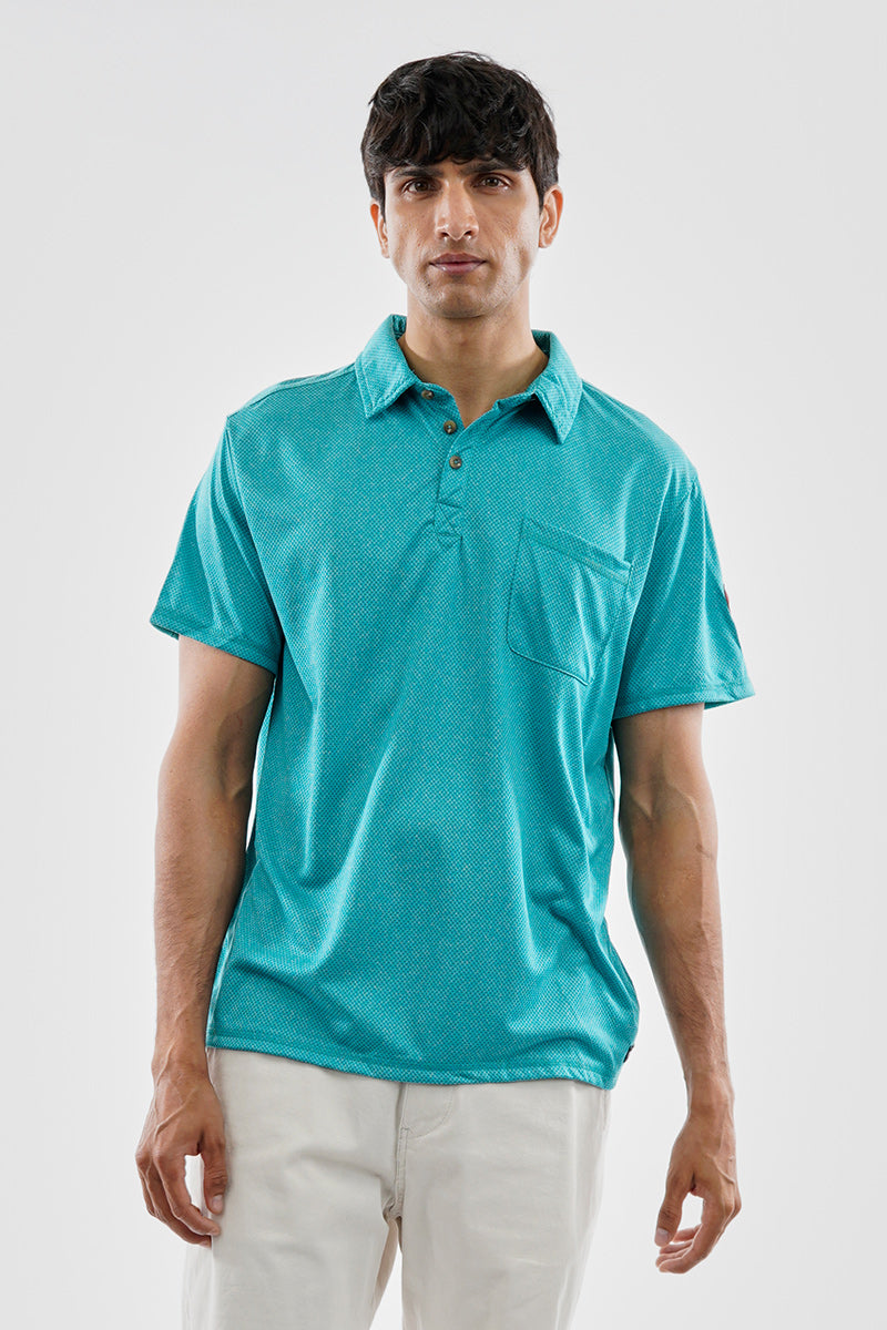 Canada Weather Gear Waffle Texture Polo Shirt - Turquoise - Mens Polo Shirts - Canada Weather Gear