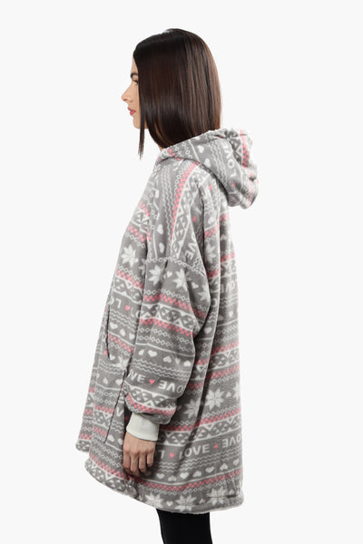 Cuddly Canuckies Festive Print Oversized Pajama Hoodie - Grey - Womens Pajamas - Canada Weather Gear