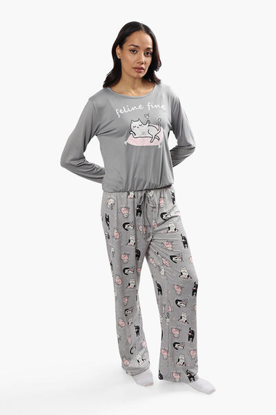 Cuddly Canuckies Feline Fine Print Pajama Top - Grey - Womens Pajamas - Canada Weather Gear