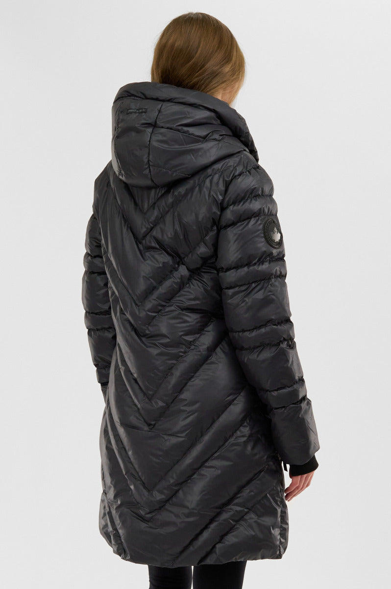 Canada Weather Gear Chevron Quilted Long Parka Jacket - Black - Womens Parka Jackets - Canada Weather Gear