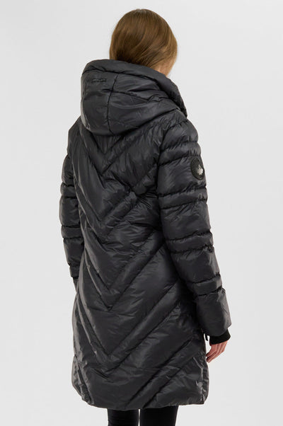 Canada Weather Gear Chevron Quilted Long Parka Jacket - Black - Womens Parka Jackets - Canada Weather Gear